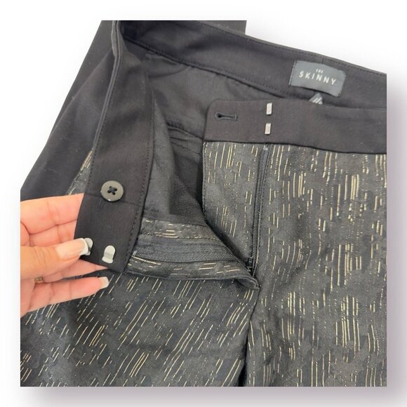 White House Black Market Women SZ 4 The Skinny Black Gold Metallic Ponte Pants - Picture 11 of 12